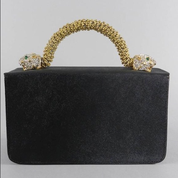 Rare 60’s Black Jeweled Panther Head Clutch - Picture 6 of 7